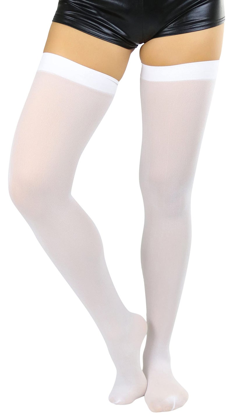 ToBeInStyle Women's Nylon Thigh High Schoolgirl Opaque Stockings - One Size - White